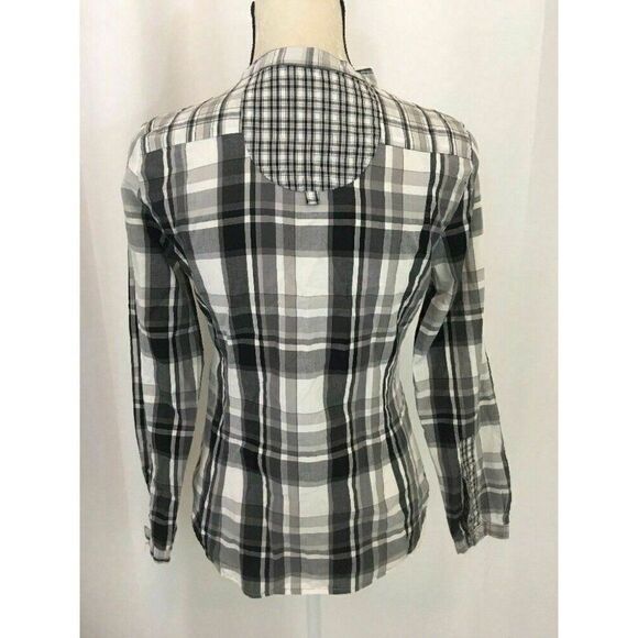 Zara Womens White Gray Black Plaid Long Sleeve Button Down Top Medium - Picture 4 of 6